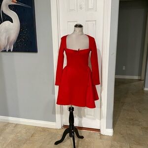 New Women Medium Red long-sleeve A-line party dress w/ sweetheart neck